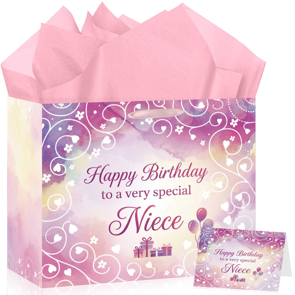 Niece Birthday Gift Bag Set with Greeting Card & Tissue