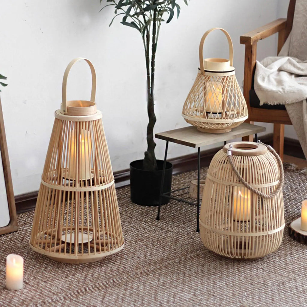 Hand Woven Bamboo Candle Holder Lantern | Hanging Home Decor