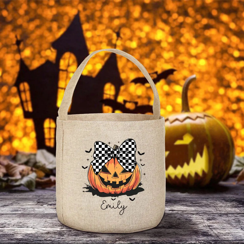 Halloween Trick or Treat Canvas Tote Bag | Pumpkin & Bat