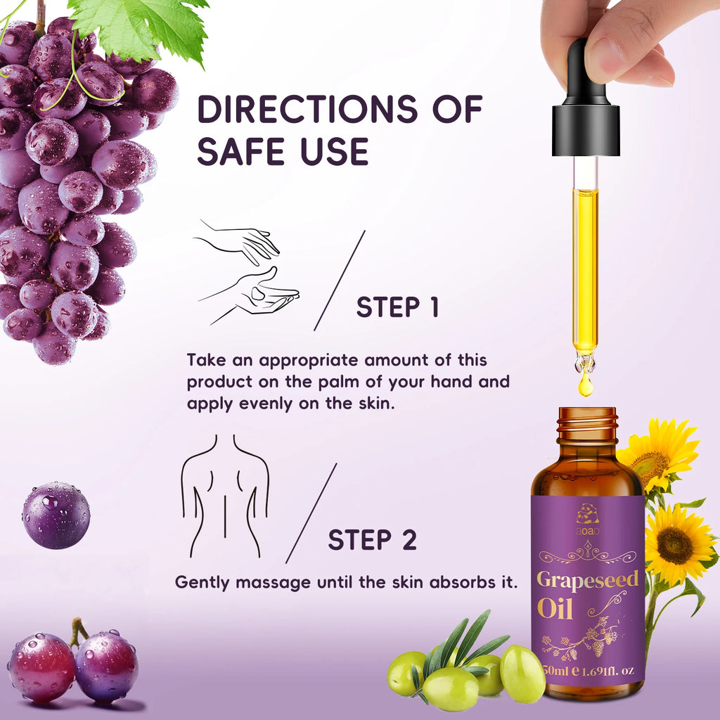 Pure Grape Seed Oil for Face, Body, Hair & Nail Moisture