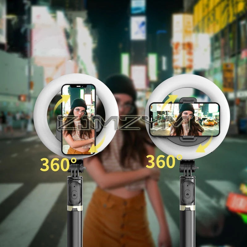 Selfie Stick Tripod with Bluetooth Remote & Ring Light