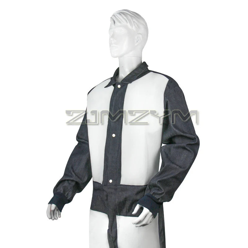 Full-Body Leather Sandblasting Suit – Denim & Cowhide Overalls