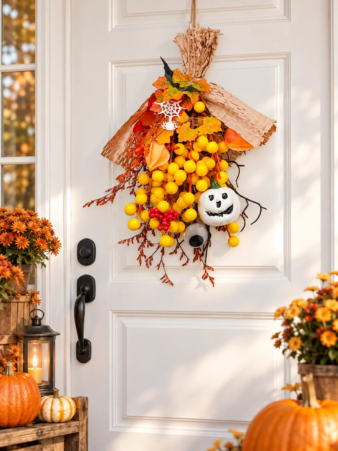 Halloween Pumpkin Bouquet Door Hanger – Handmade Autumn Swag