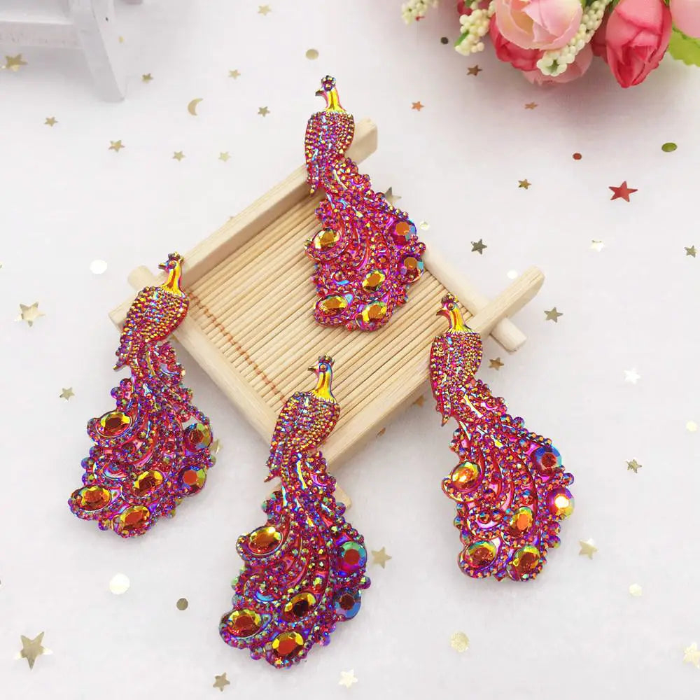 Peacock Resin Rhinestone Cabochon Appliqué | 5pcs DIY Craft