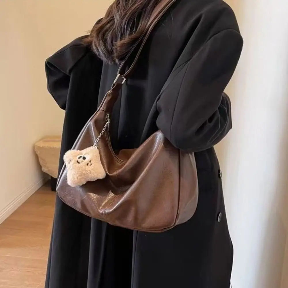 Women's PU Leather Slouchy Shoulder Bag – Retro Hobo Tote