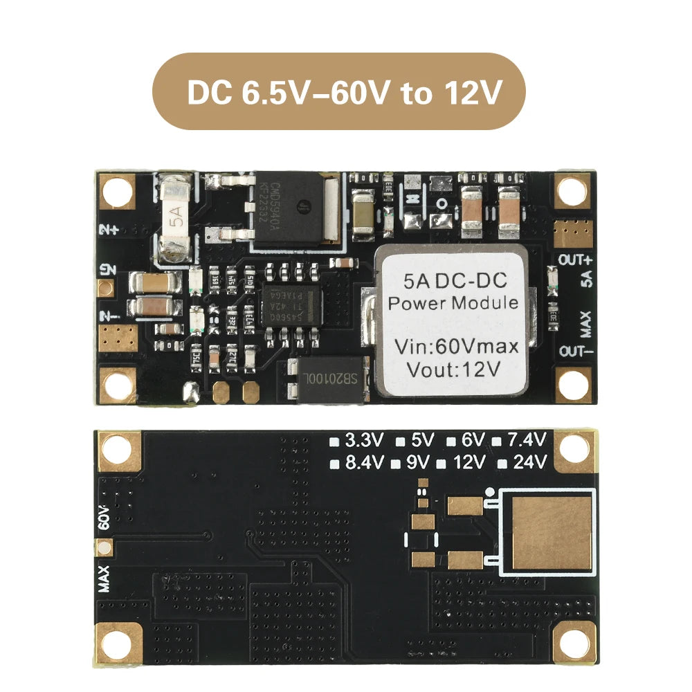 DC-DC Buck Converter 6.5–60V to 5V/12V, 5A, 96% Efficiency