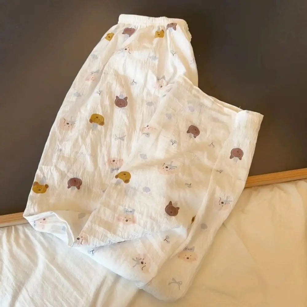 Women's Cartoon Print Wide Leg Pajama Pants | High Waist