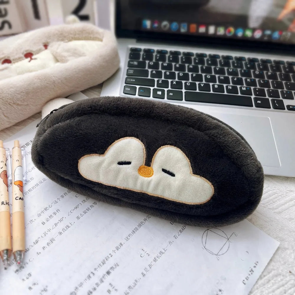 Otter & Penguin Plush Pencil Case – Large Capacity Pen Bag