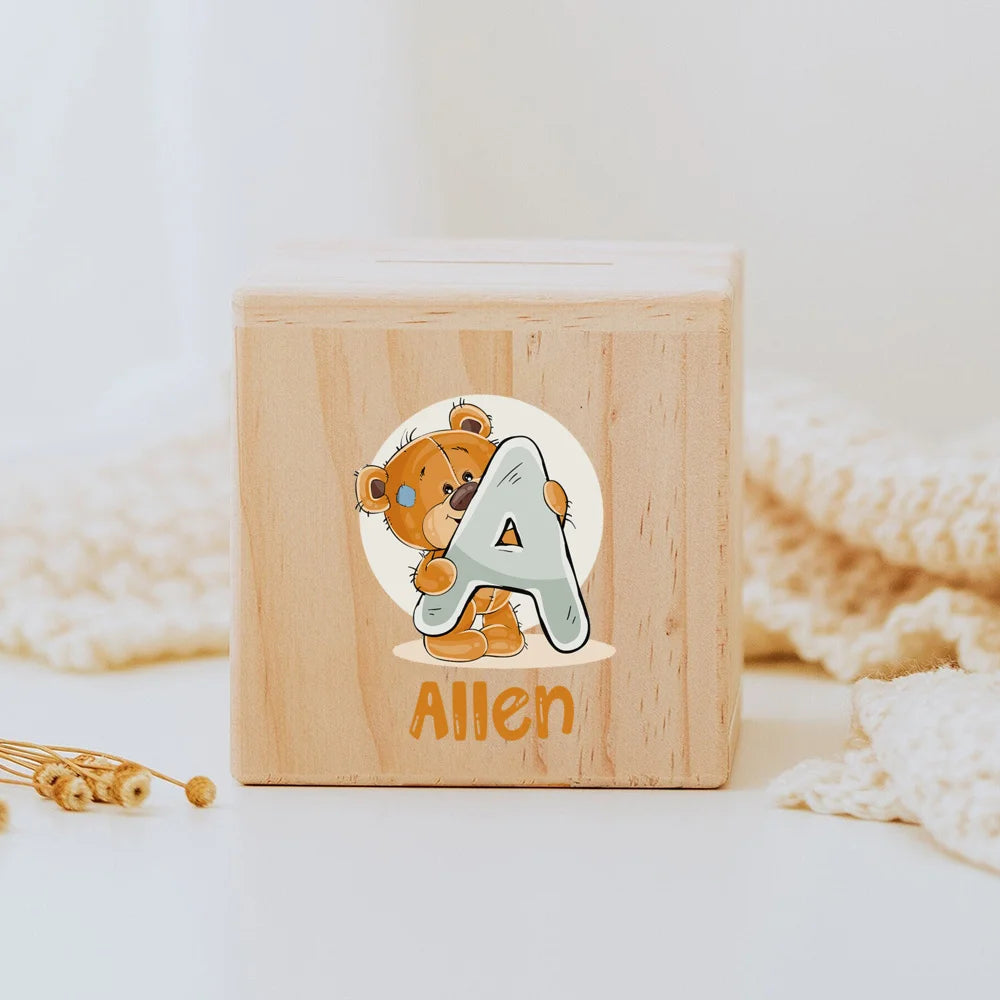 Personalized Wooden Coin Bank – Custom Name Money Box for Kids