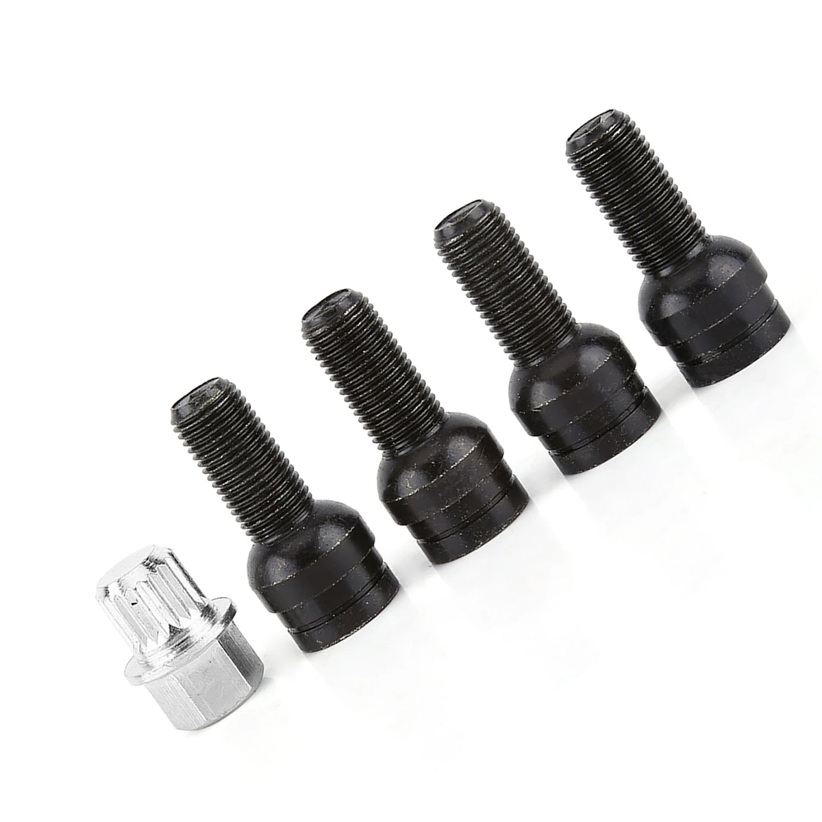 M14x1.5 Black Steel Wheel Lug & Anti-Theft Locking Nut Set + Key