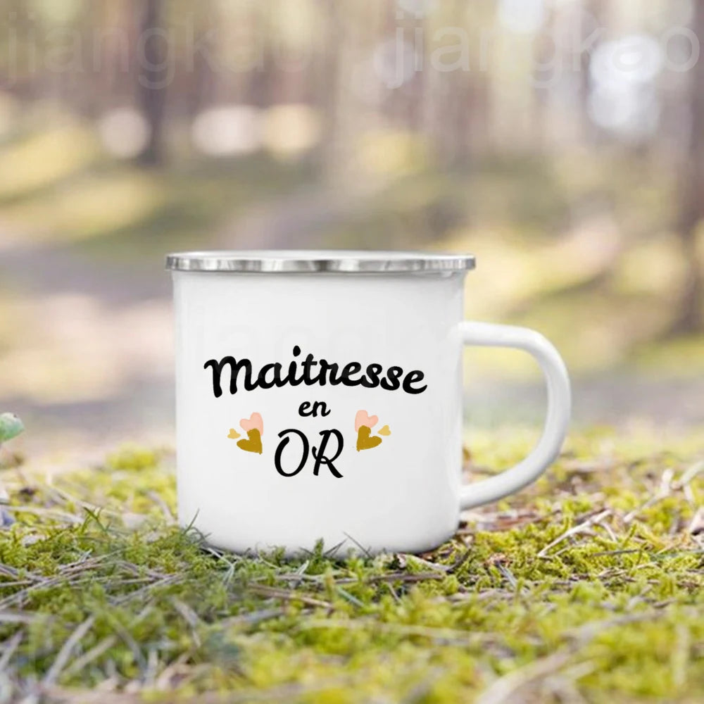 Best Teacher French Print Enamel Mug – Teacher's Day Gift