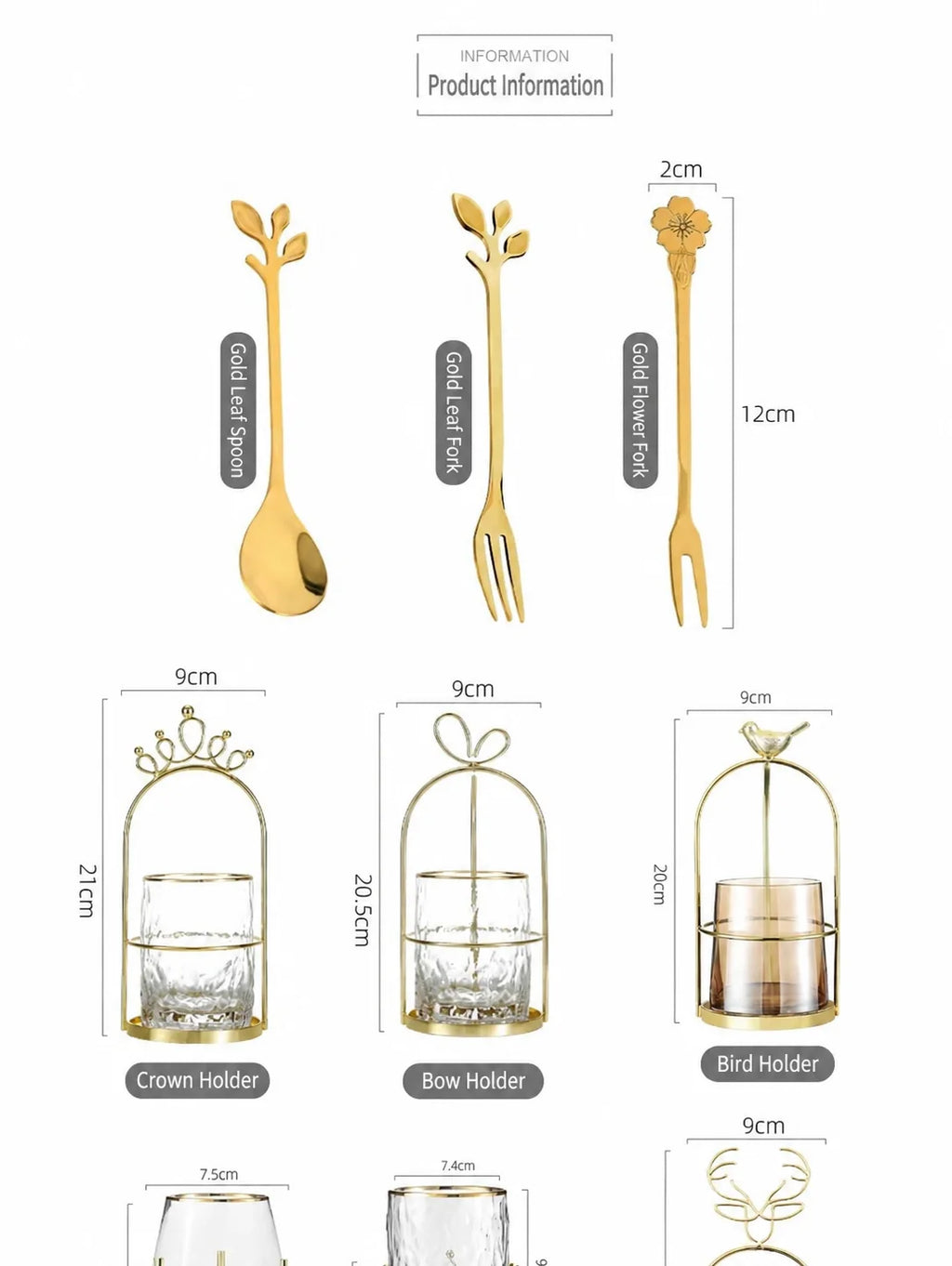Gold Tone Fruit & Dessert Fork Set with Decorative Holder