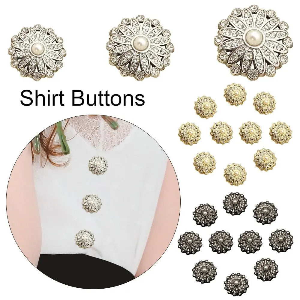 10-Piece Rhinestone Pearl Shank Buttons for DIY Sewing