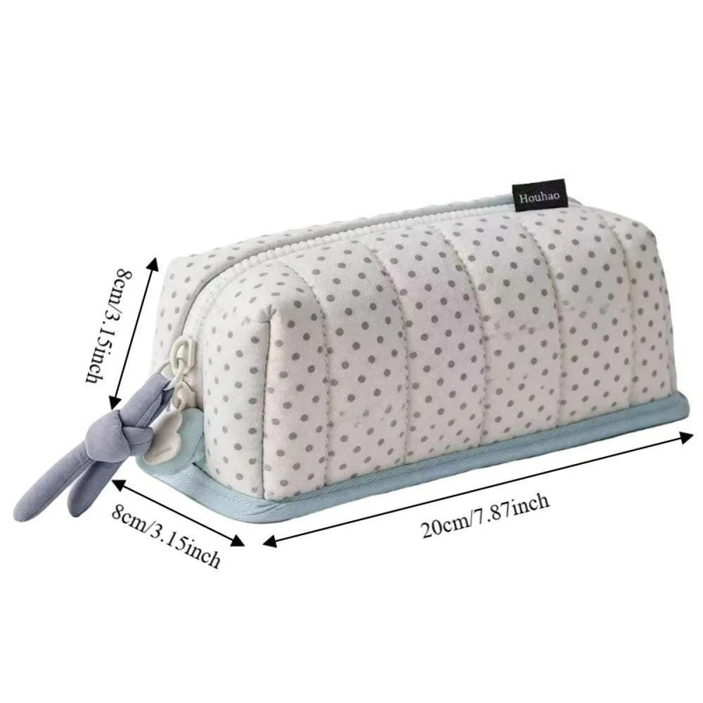 Large Capacity Pencil Case – Dot Pattern Cotton Pen Bag