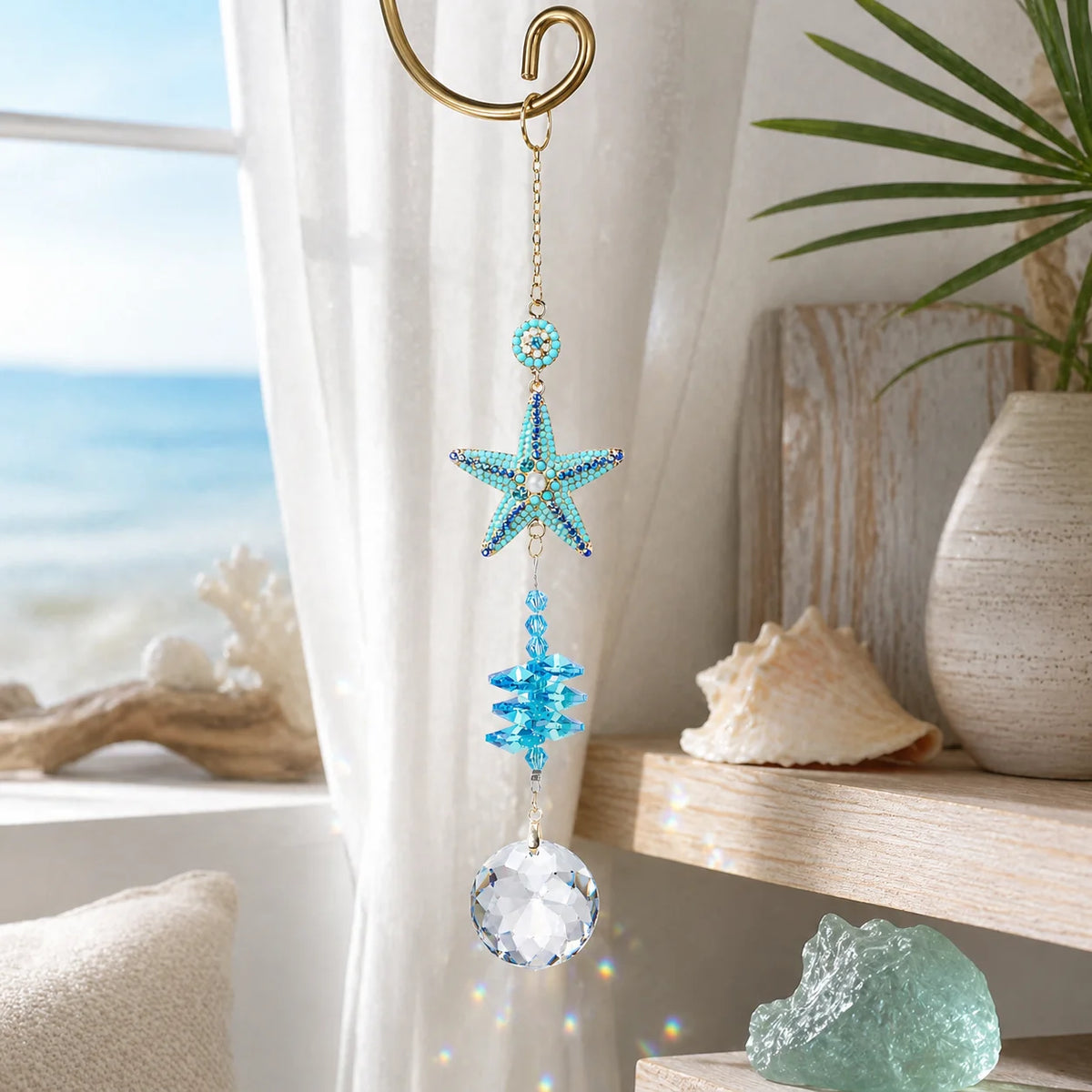 Turquoise Starfish Crystal Suncatcher | Window Prism Ornament