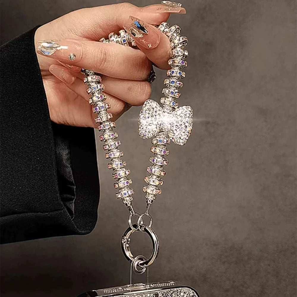 Rhinestone Bow Phone Wrist Strap – Bling Crystal Bracelet Lanyard