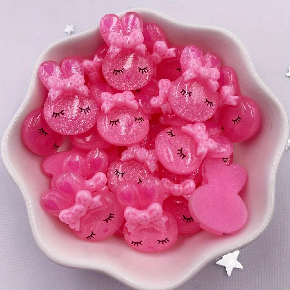 20-Pc Resin Glitter Rabbit Bowknot Cabochons for Crafts & Scrapbook
