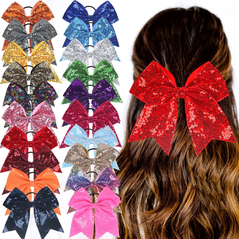 12-Piece Girls Sequin Grosgrain Hair Bow Elastic Headbands Set