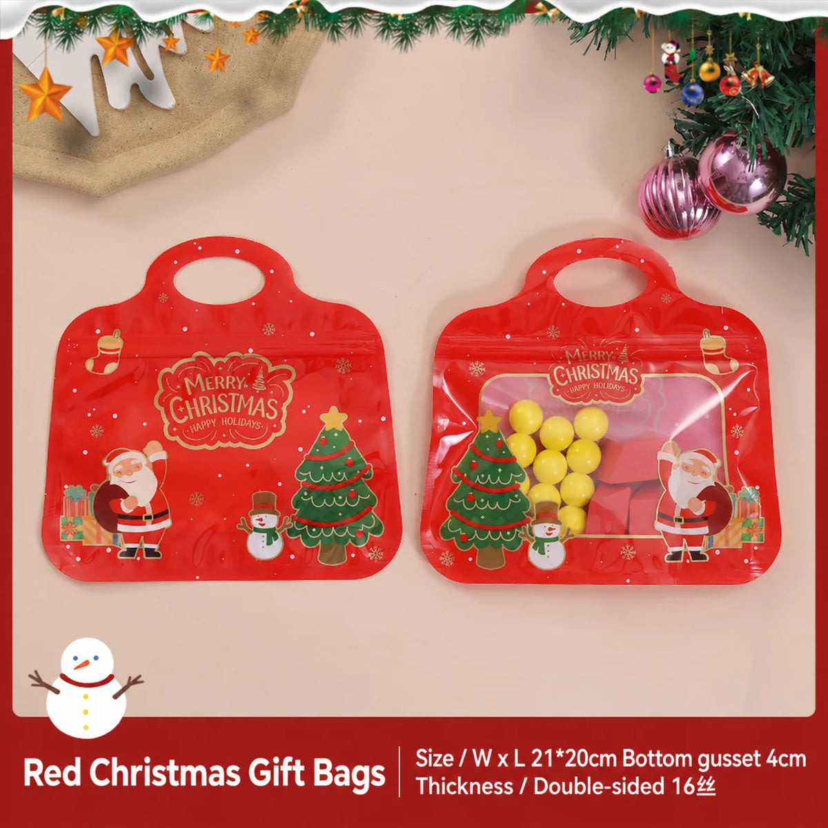 50Pcs Christmas Self-Sealing Gift Bags – Santa Treat Pouches