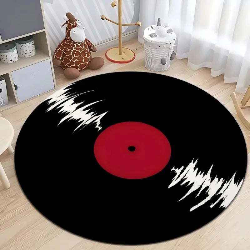 Vinyl Record Round Area Rug – Music Game Room Carpet Mat
