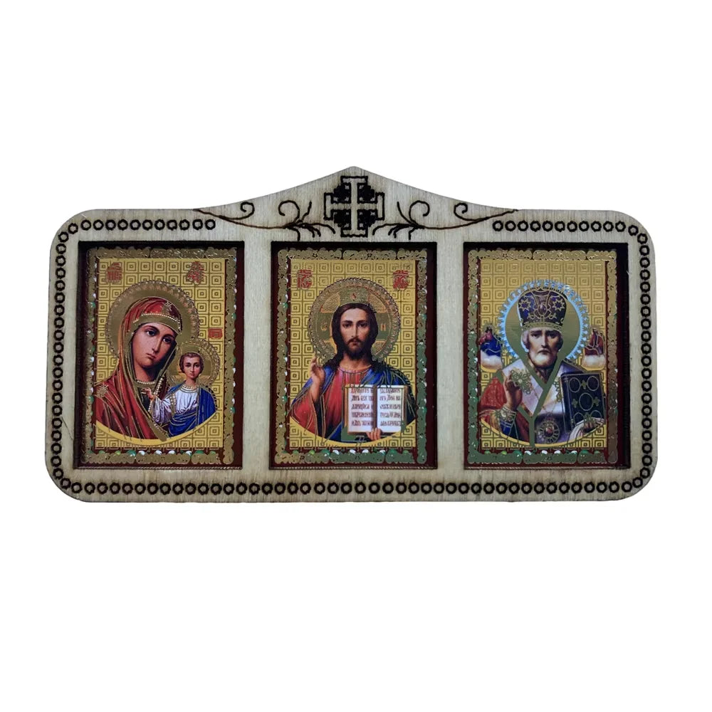 Orthodox Wood Icon Plaque – Jesus & Virgin Mary Decor