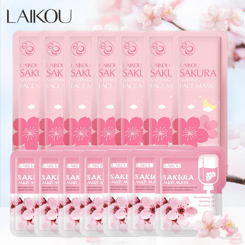 LAIKOU 14pc Sakura Mud & Sleeping Face Mask Set | Anti-Aging