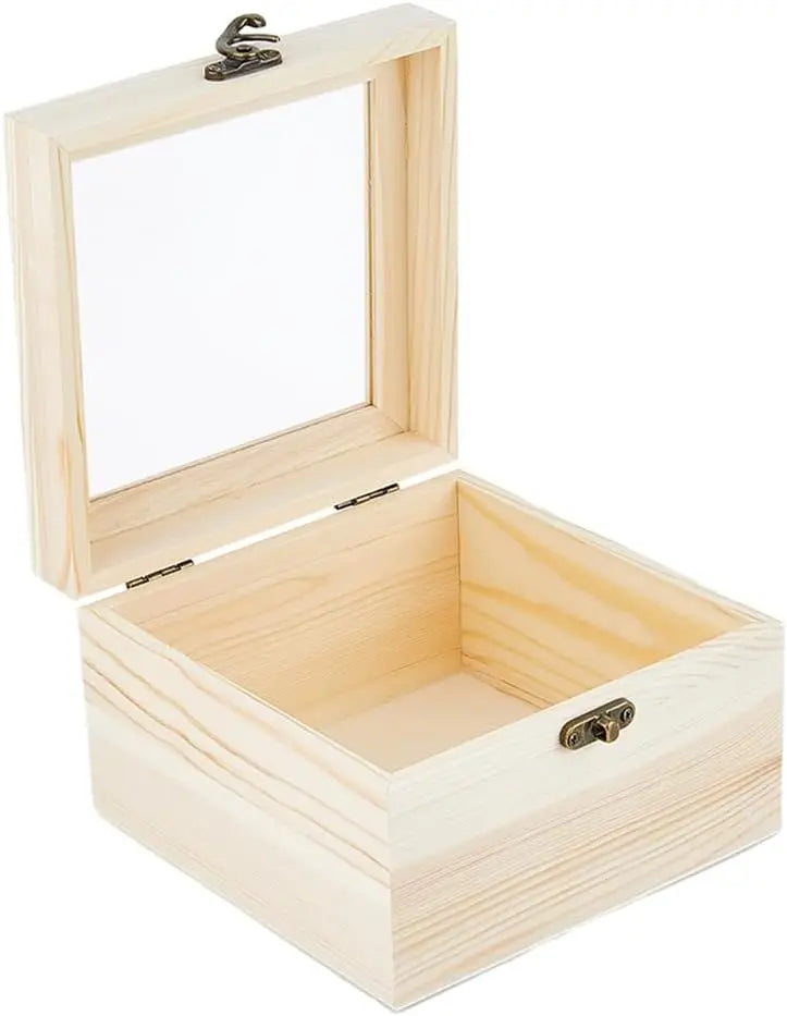 Unfinished Wooden Box with Clear Lid | 15x15x9.5cm Gift Box