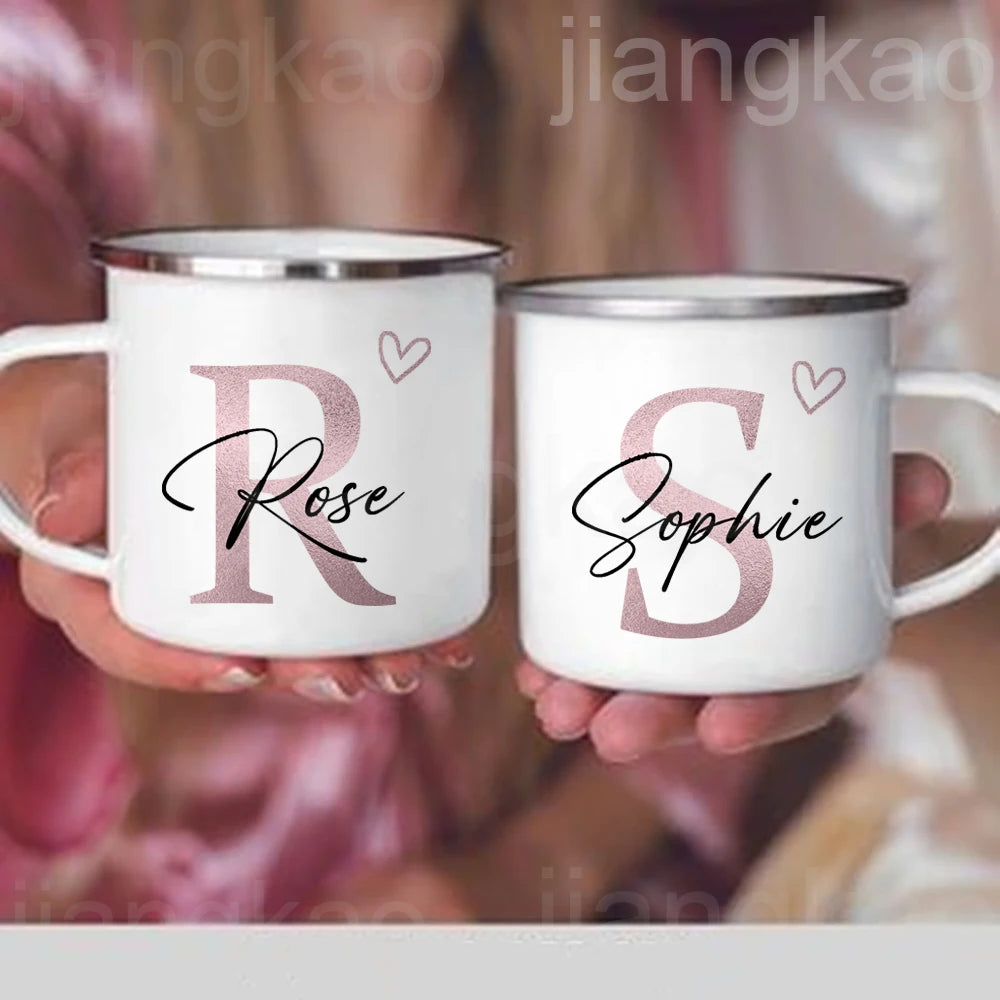 Personalized Heart Initial Enamel Mug | Custom Name Coffee Cup