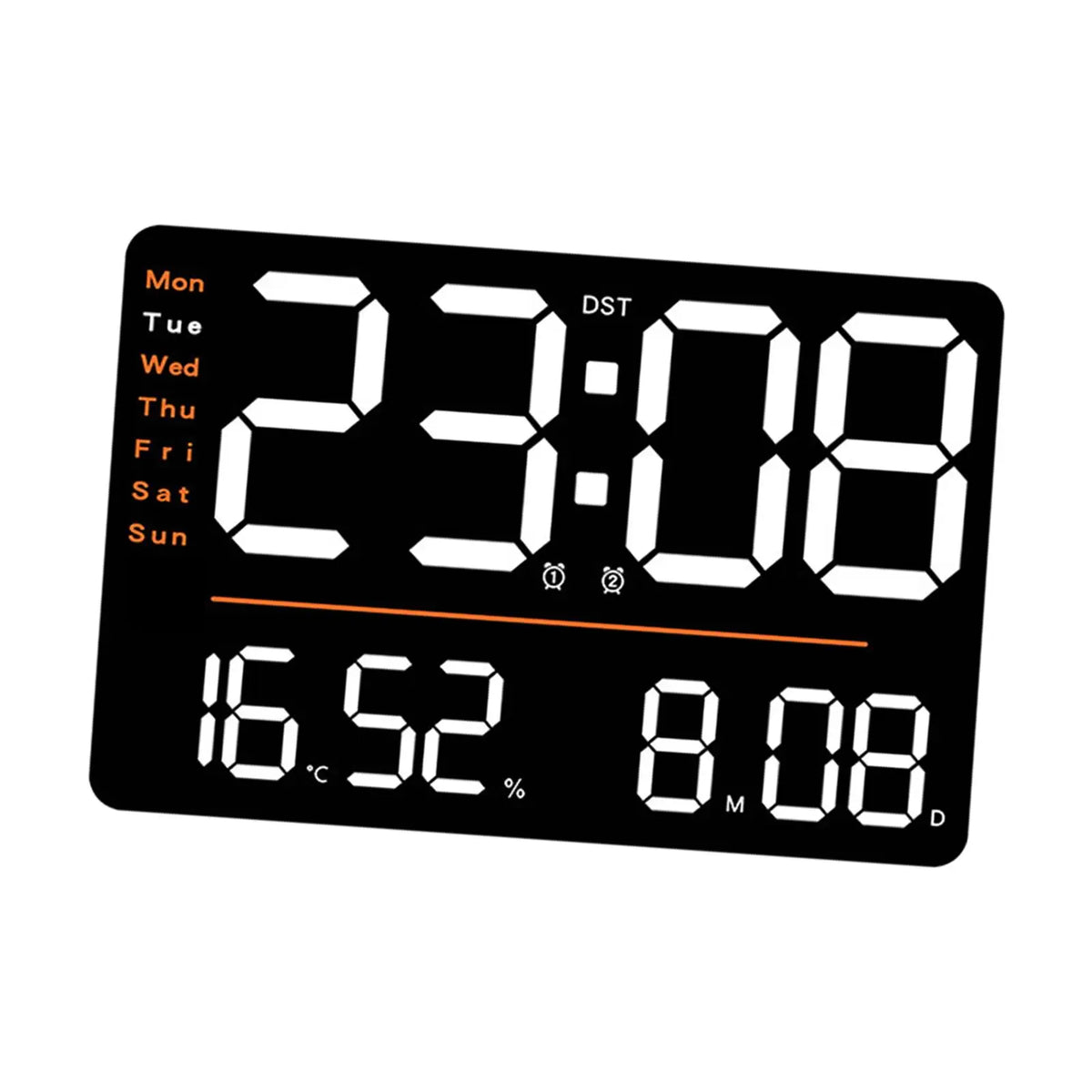 Large LED Digital Wall Clock with Date, Temperature & Alarm
