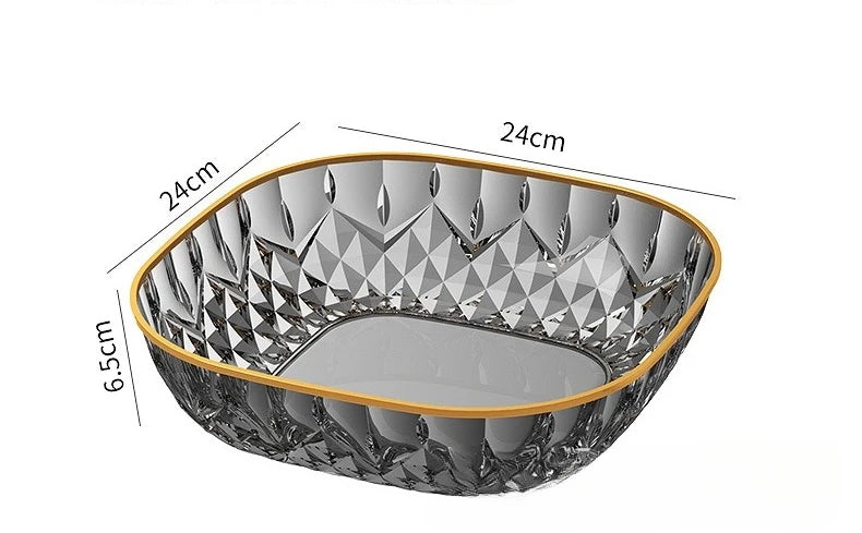 Square Transparent Serving Tray with Gold Edge – Snack & Fruit Plate