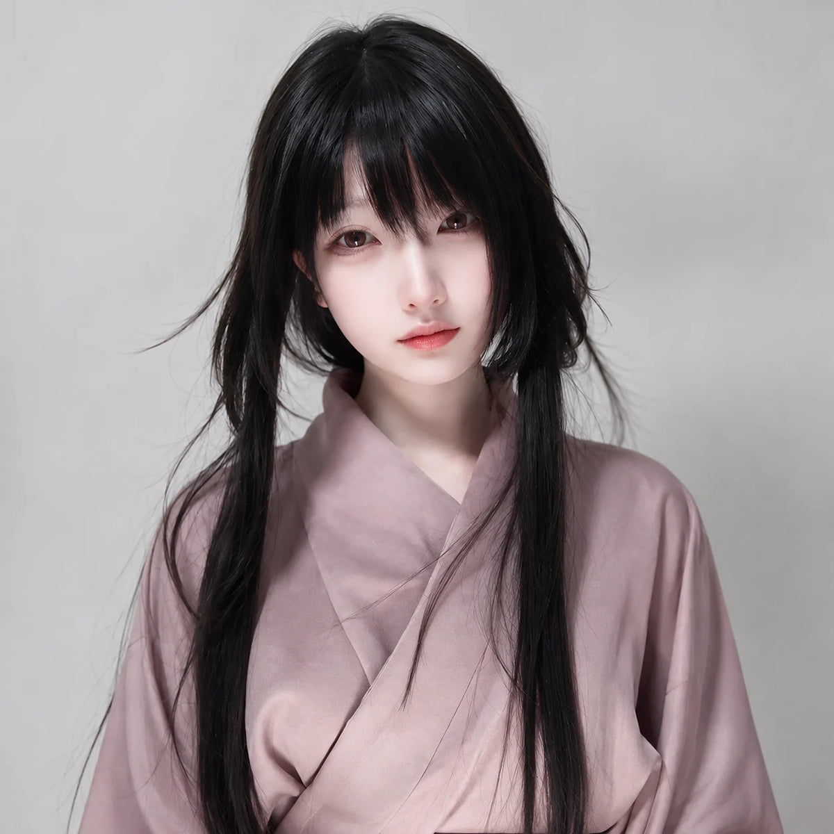Women's Long Straight Synthetic Wig with Bangs – Hime Cut