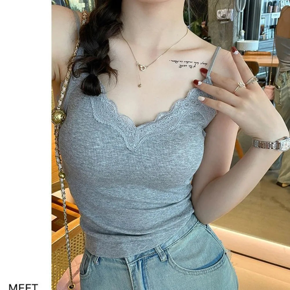 Women's Lace Camisole Crop Top – Wire-Free Breathable Bra
