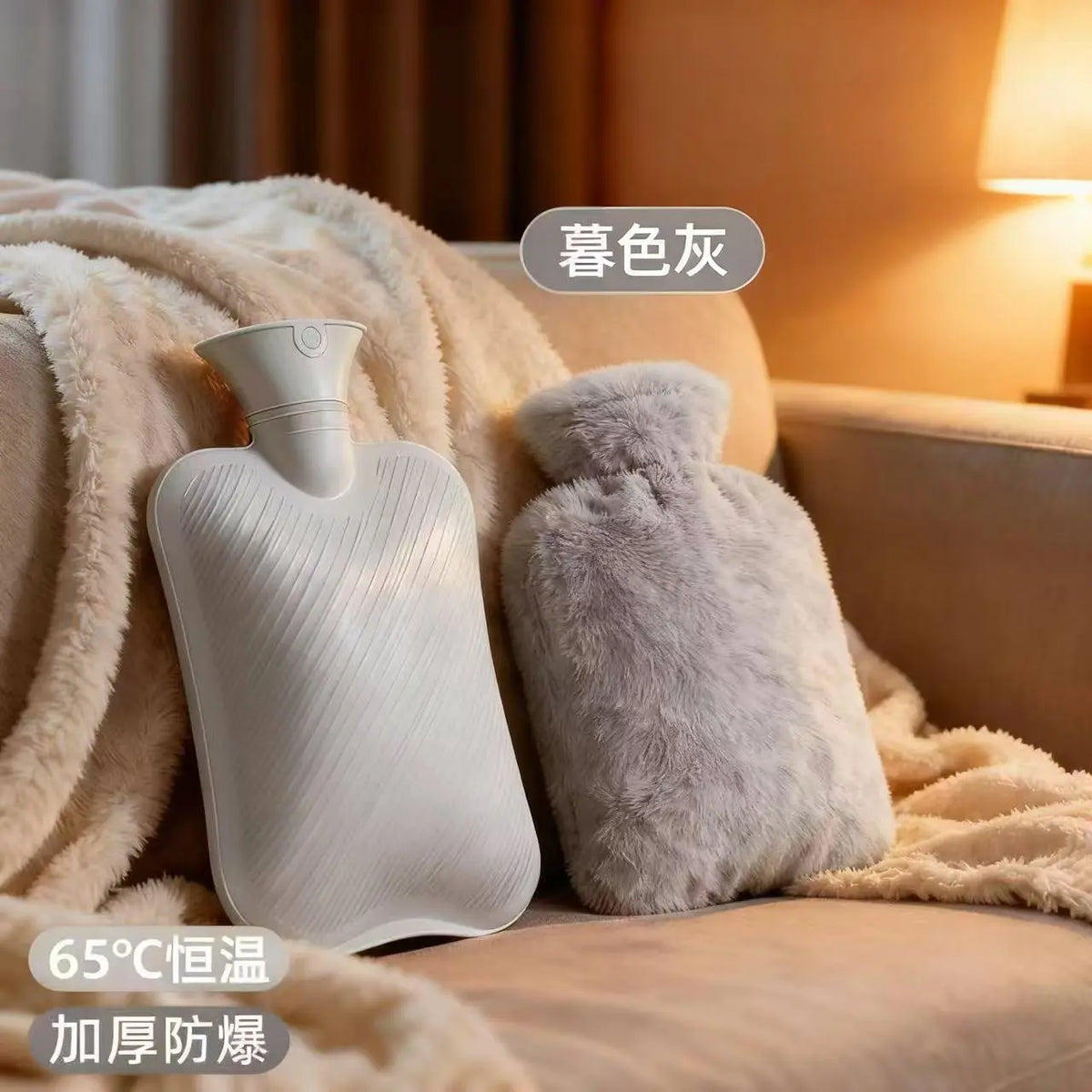 Soft Plush Hot Water Bottle with Cover – Reusable Warm Bag