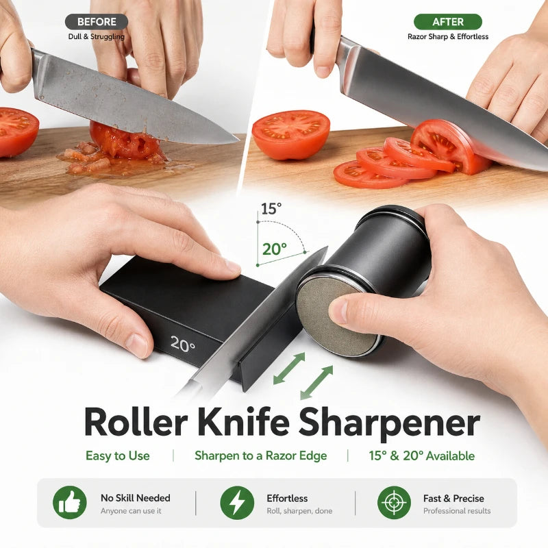 Diamond Rolling Knife Sharpener – Magnetic 15/20° Angle