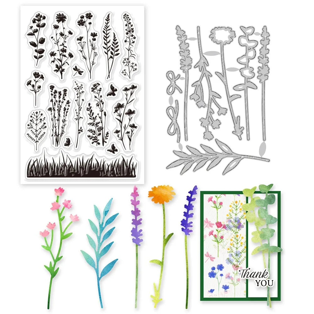 Wildflower Meadow Clear Stamps & Cutting Dies Set – 2Pcs DIY