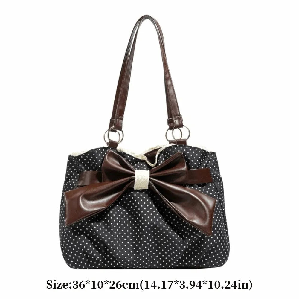 Vintage Y2K Bow Polka Dot Women's Shoulder Bag | PU Leather