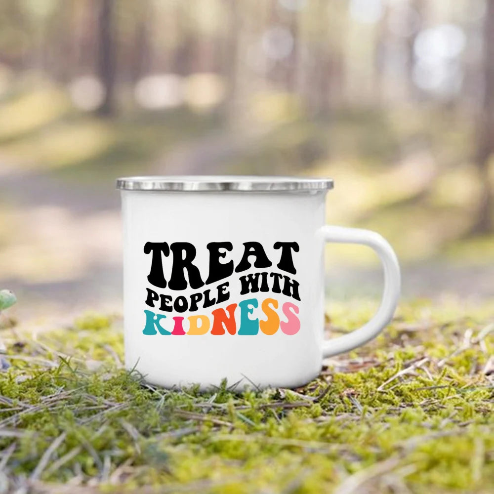 Treat People with Kindness Vintage Enamel Coffee Mug