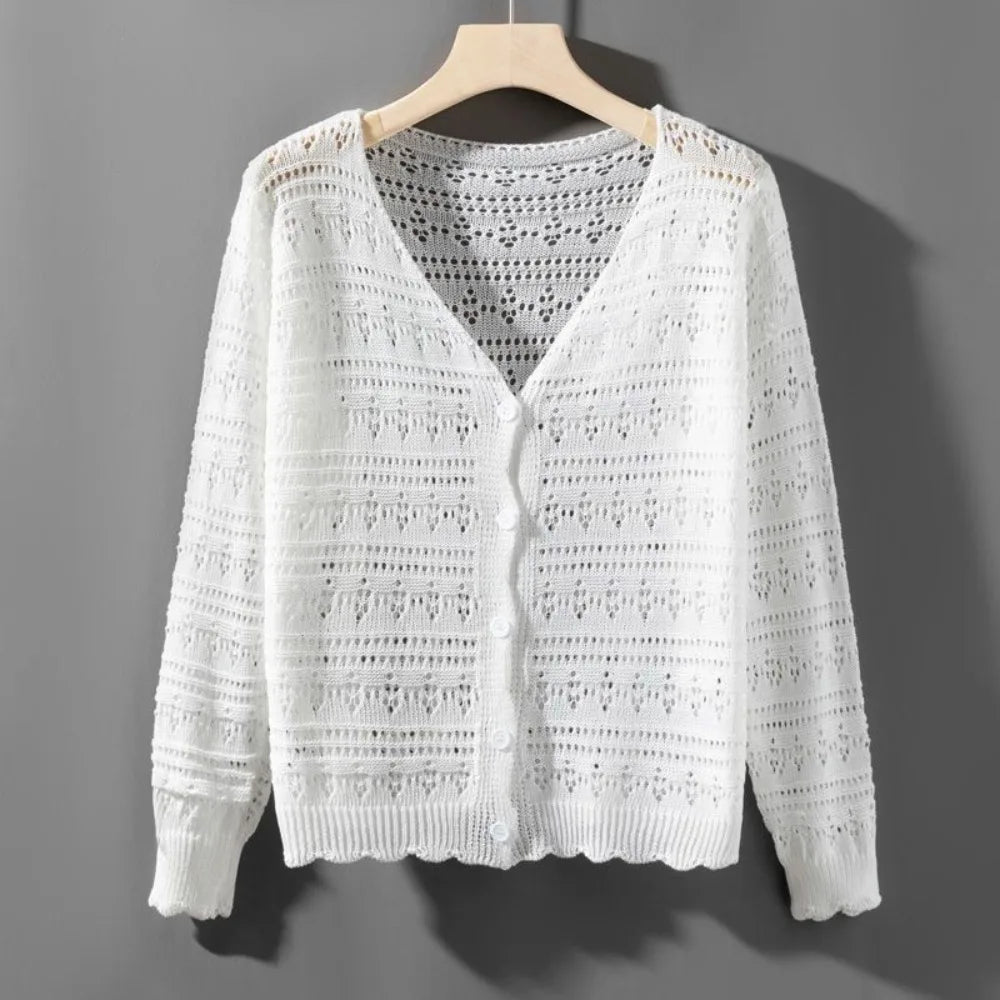 Women's Hollow Knit V-Neck Cardigan | Casual Summer Top