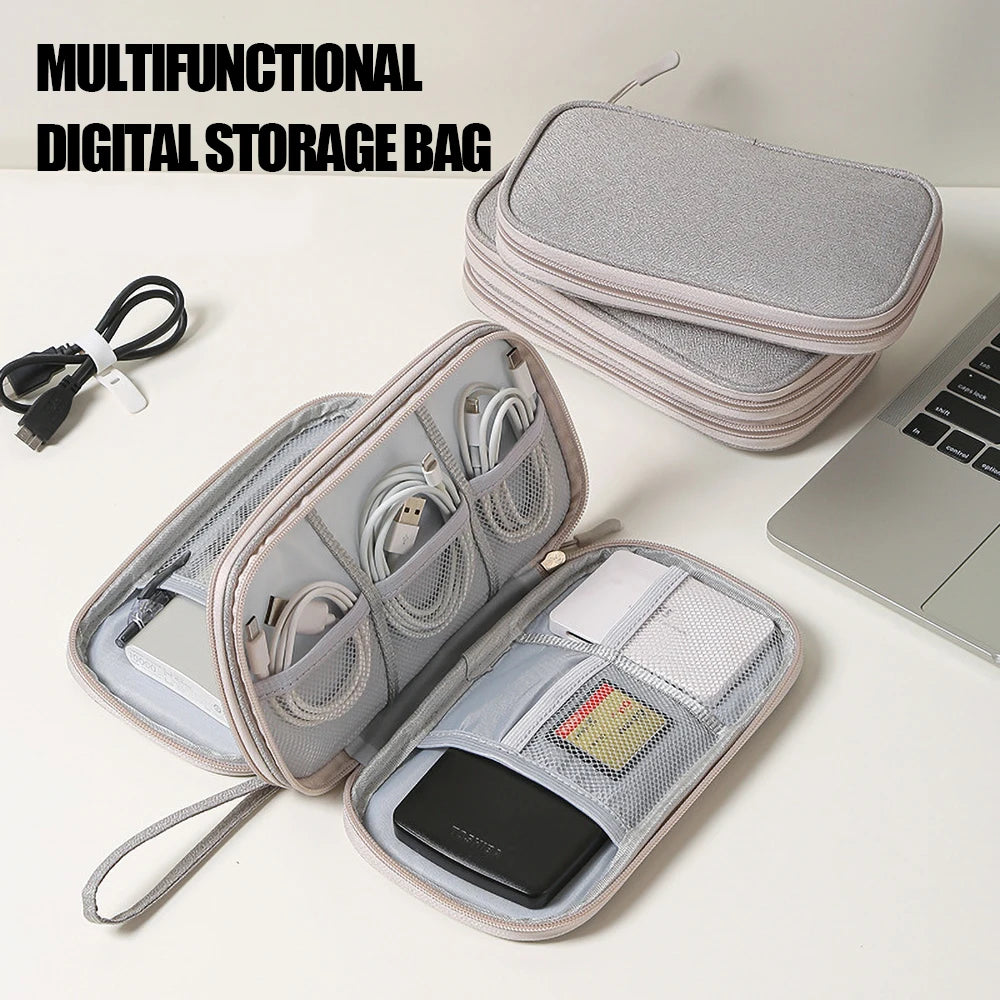 Waterproof Travel Cable Organizer Bag | Double Layer Carry Case