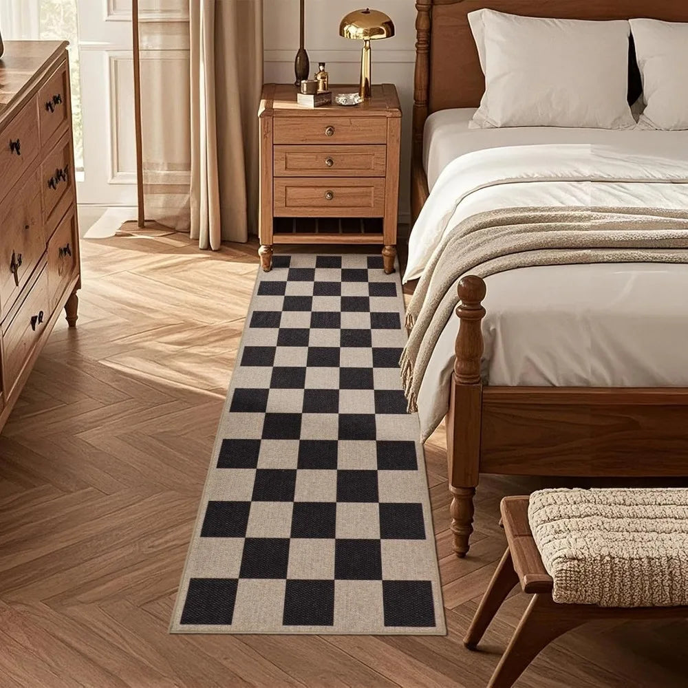 Vintage Checkered Anti-Slip Kitchen Rug | Hallway Corridor Mat