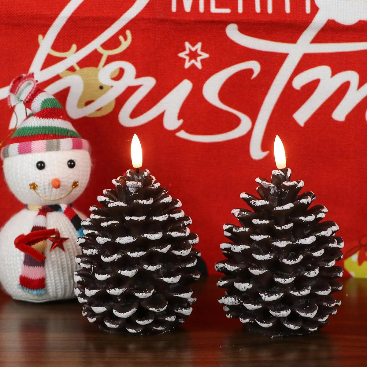 Pack of 2 LED Pinecone Flameless Candles | Holiday Décor