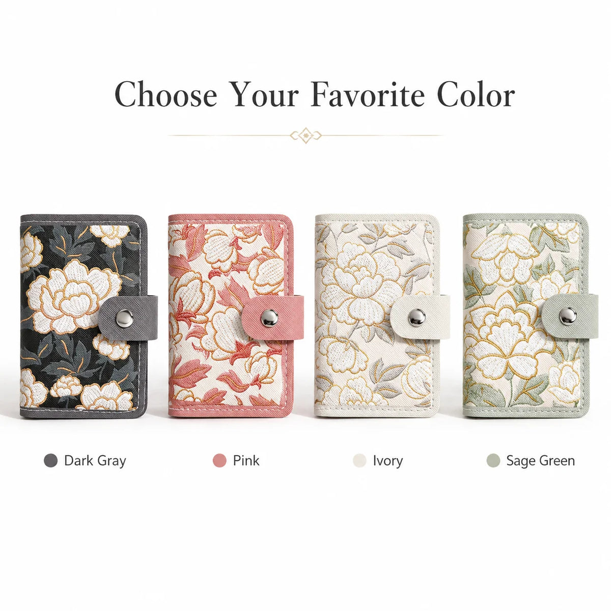 Floral Card Holder Wallet Women – 20 Slots & 2 ID Windows