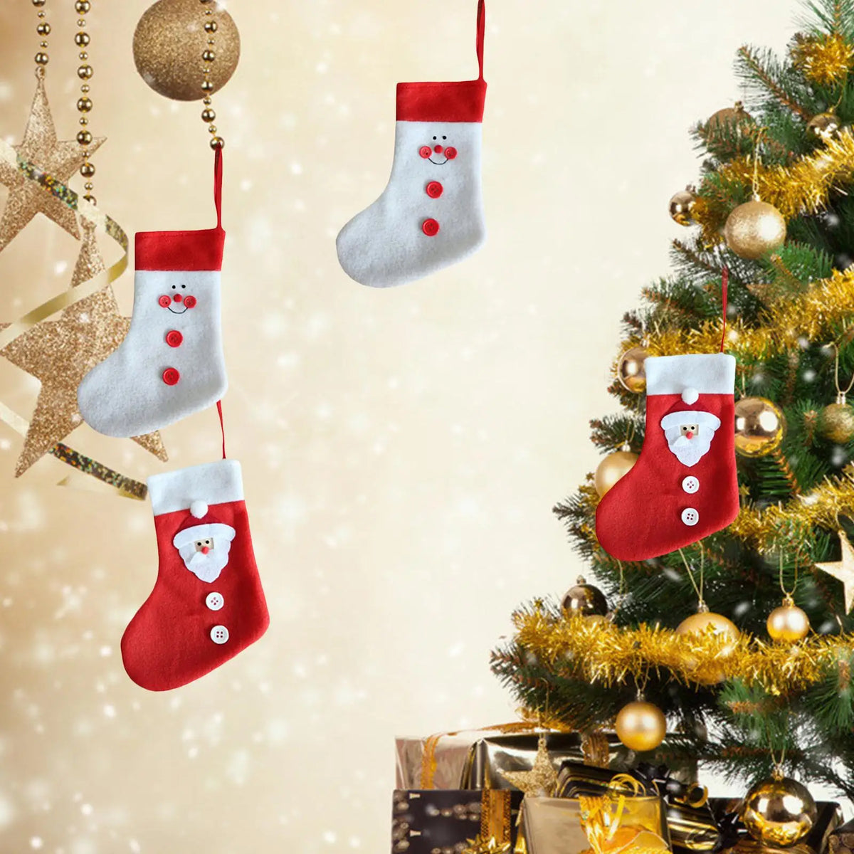 4-Pack Christmas Stockings – Santa Fireplace Hanging Décor