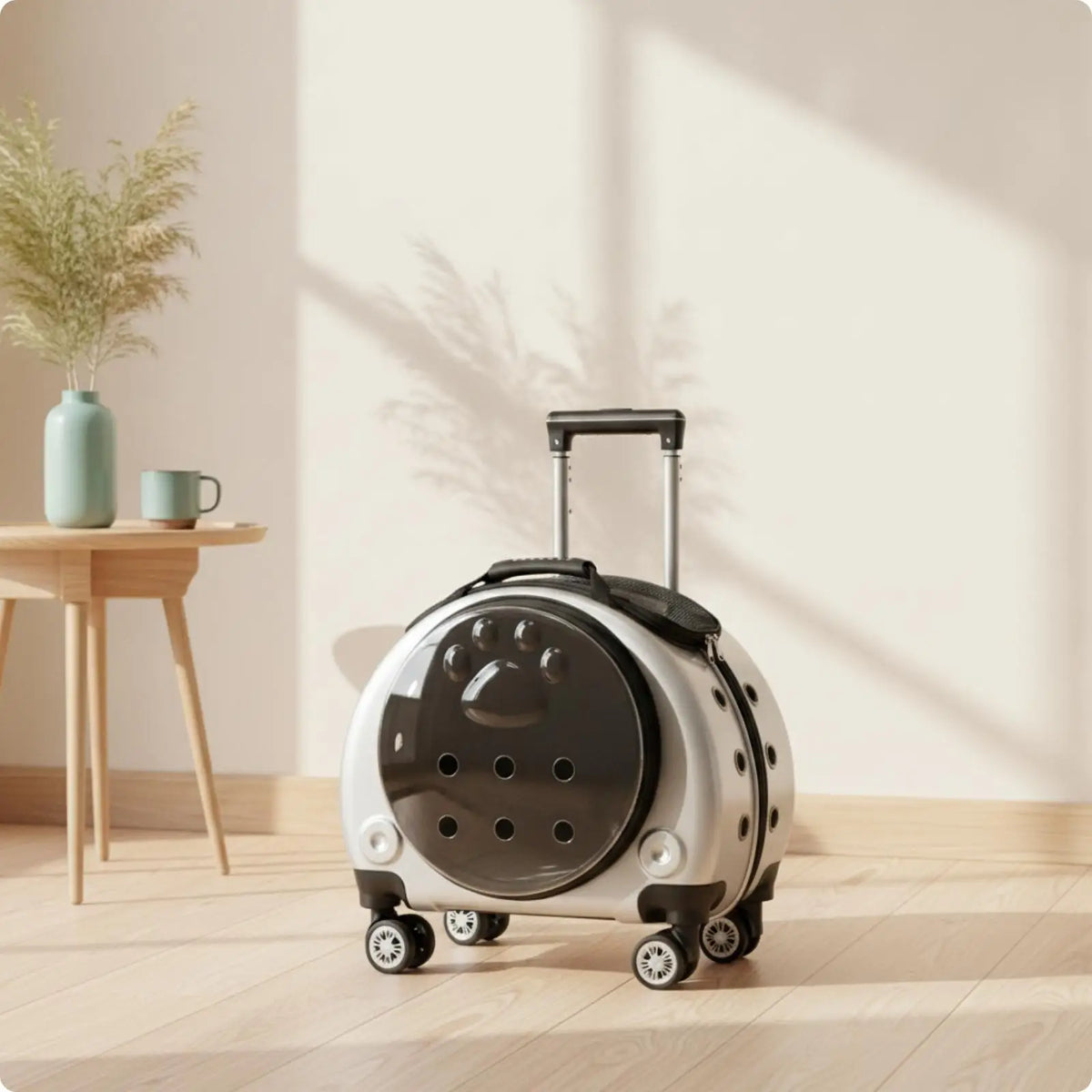 Wheeled Transparent Hard-Sided Pet Carrier Suitcase for Cats & Dogs