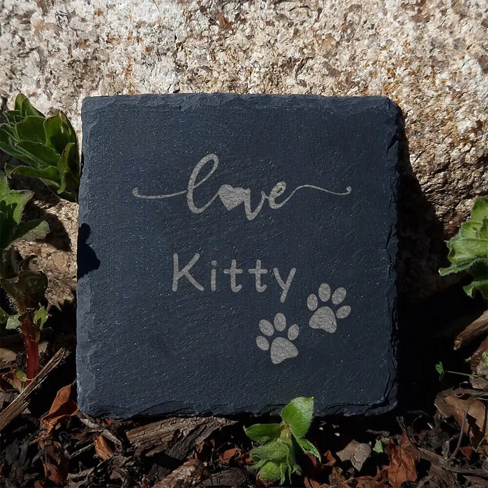 Personalized Dog Memorial Slate Plaque – Pawprint Stone