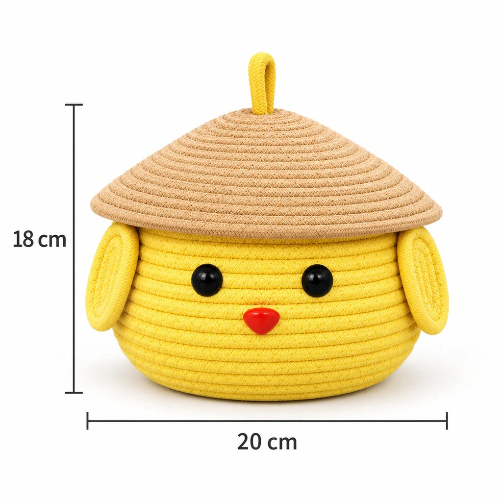 Cute Chick Woven Cotton Rope Storage Basket with Lid