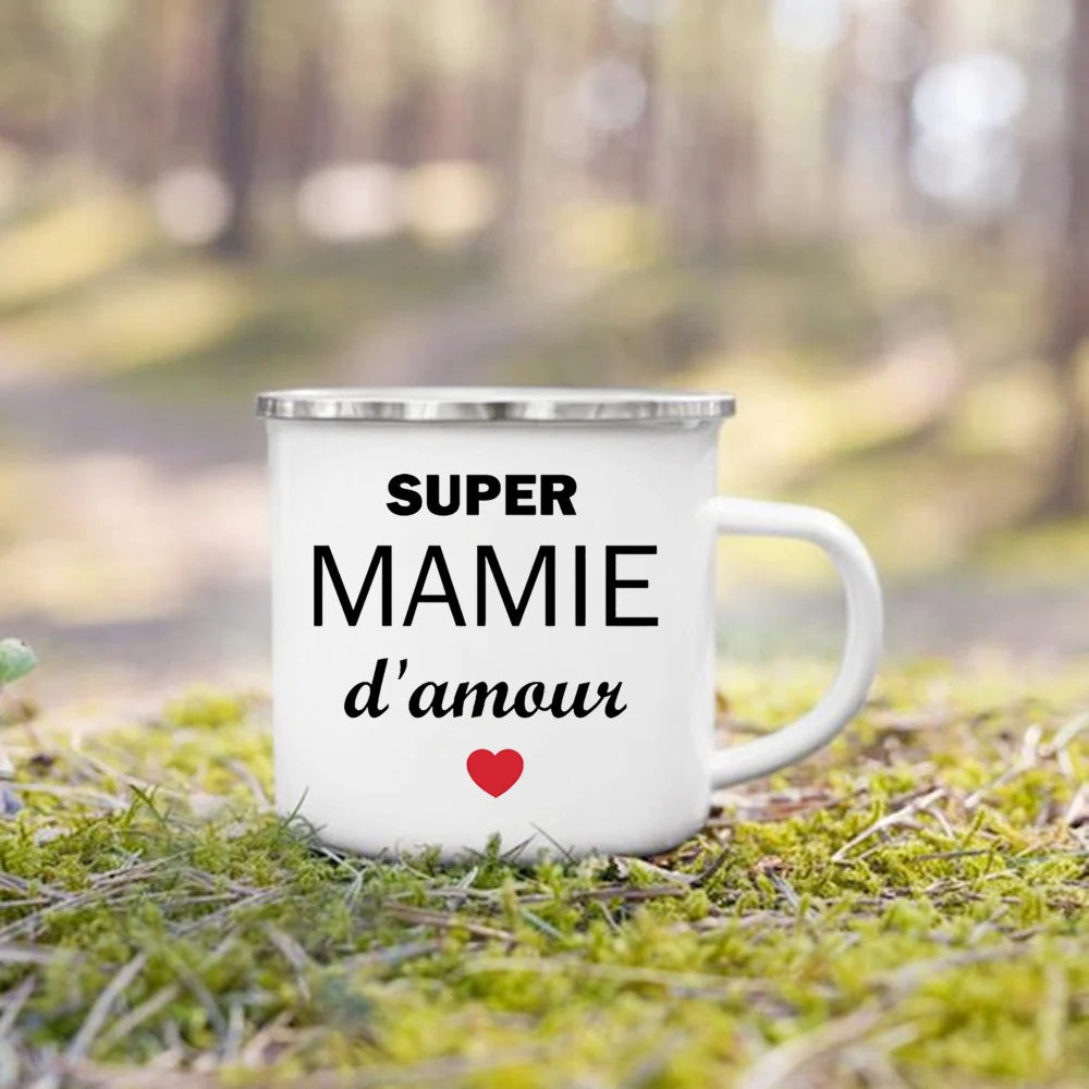 Super Papy Mamie Enamel Mug – Grandma & Grandpa Gift