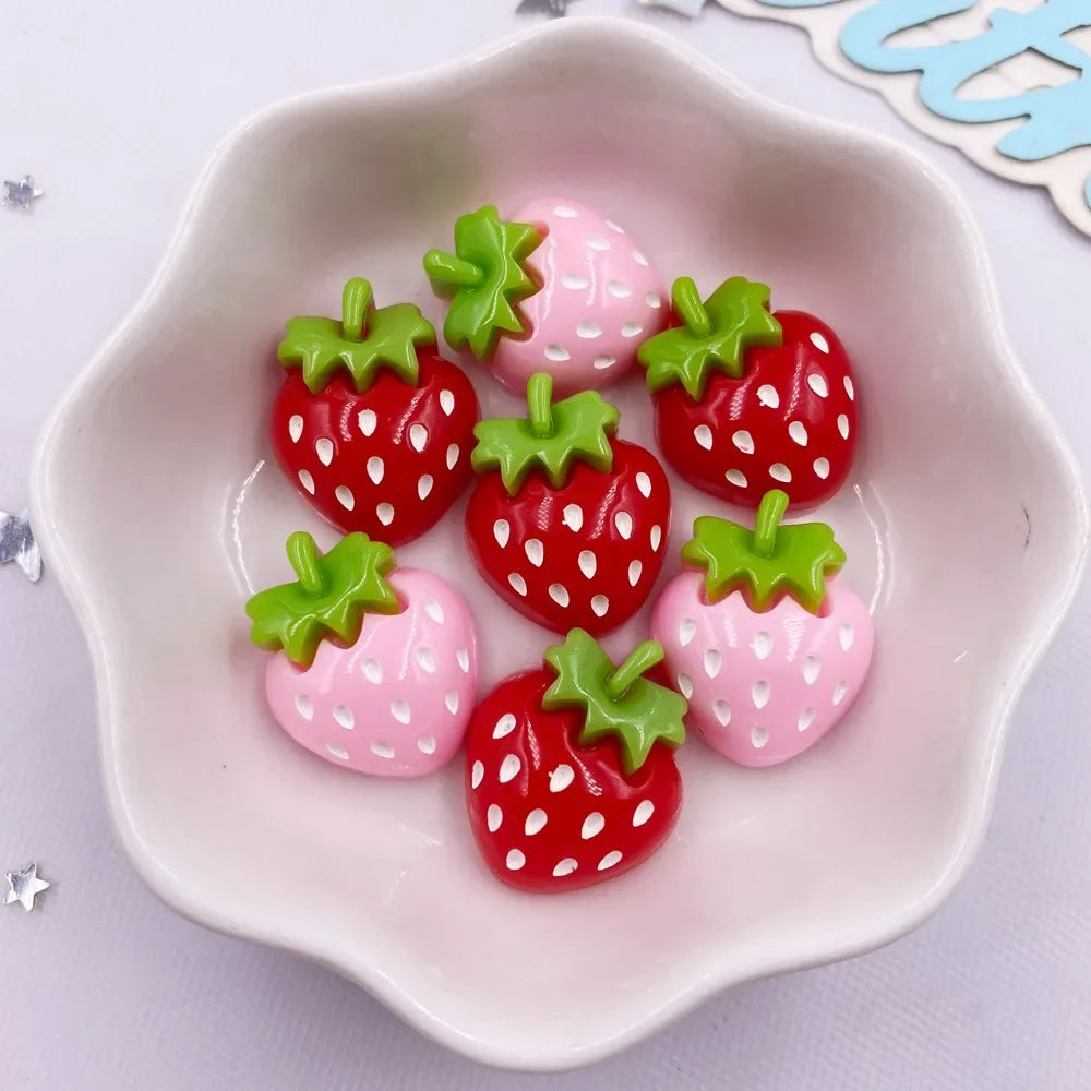 10PCS Kawaii Resin Strawberry Flatback Cabochons – DIY Crafts