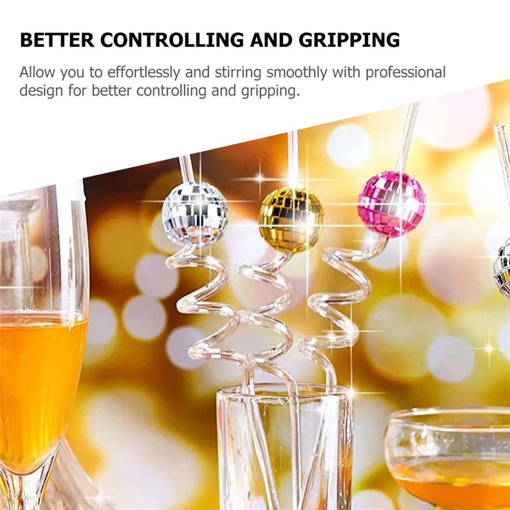 Mini Mirror Disco Ball Straw – Silver Party Decoration