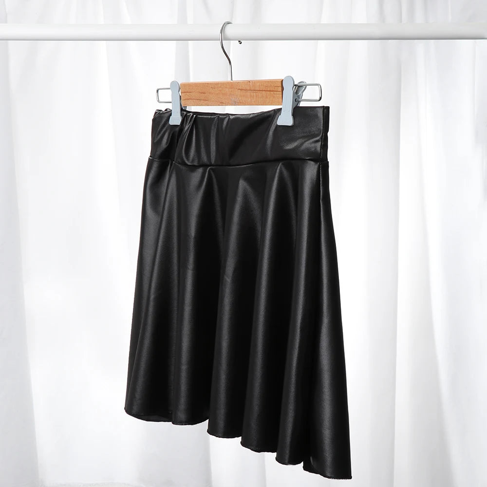 Women's Faux Leather Mini Skirt – High Waist Pleated Skater